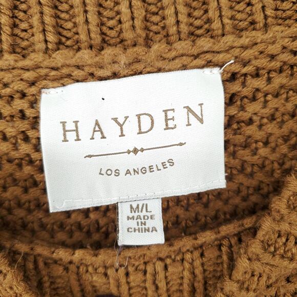 Hayden LA Oversized Boho Mustard Crew Neck Sweater Tunic Shoulder Cut Out  M/L - Picture 4 of 10